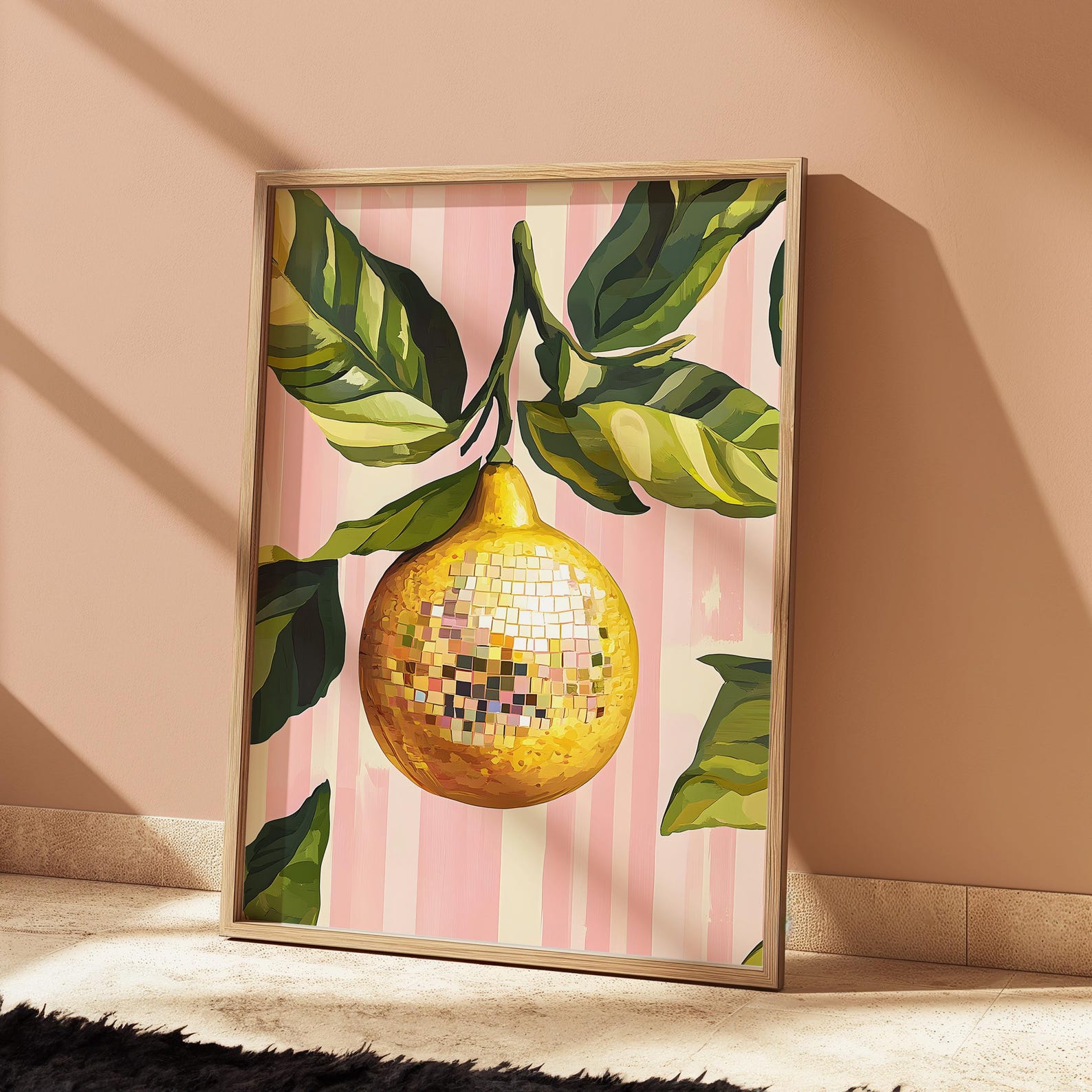 Office Furniture And Design - Retro Abstract Lemon Disco Ball Canvas
