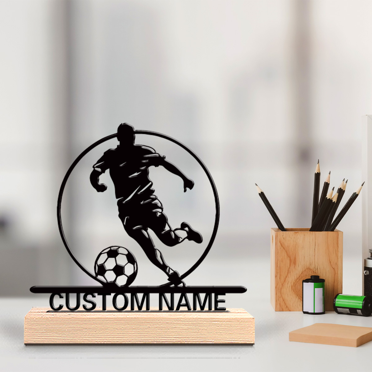 Office Furniture Used - Custom Soccer Player Metal Statue with