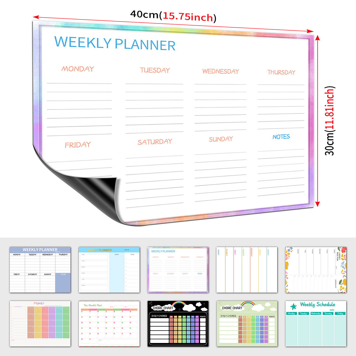 Dry Erase Weekly - Magnetic Weekly Planner Fridge Whiteboard 40×30cm